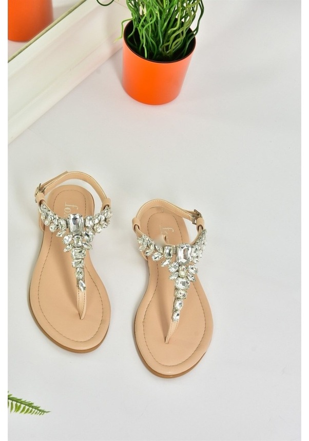 Resim Fox Shoes Ten Taşlı Parmak Arası Kadın Sandalet M272006009 