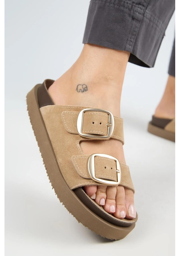 Resim İrene Platform Deri Kadın Terlik Kum-7132 Kum 