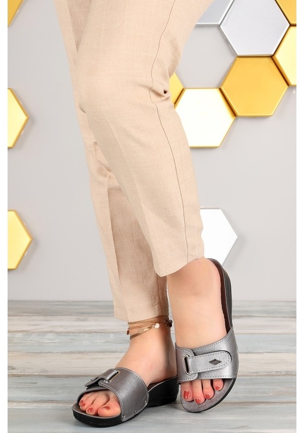 Resim Woggo Ary 68-787 Günlük 4 Cm Topuk Jelli Kadın Terlik Kurşun 