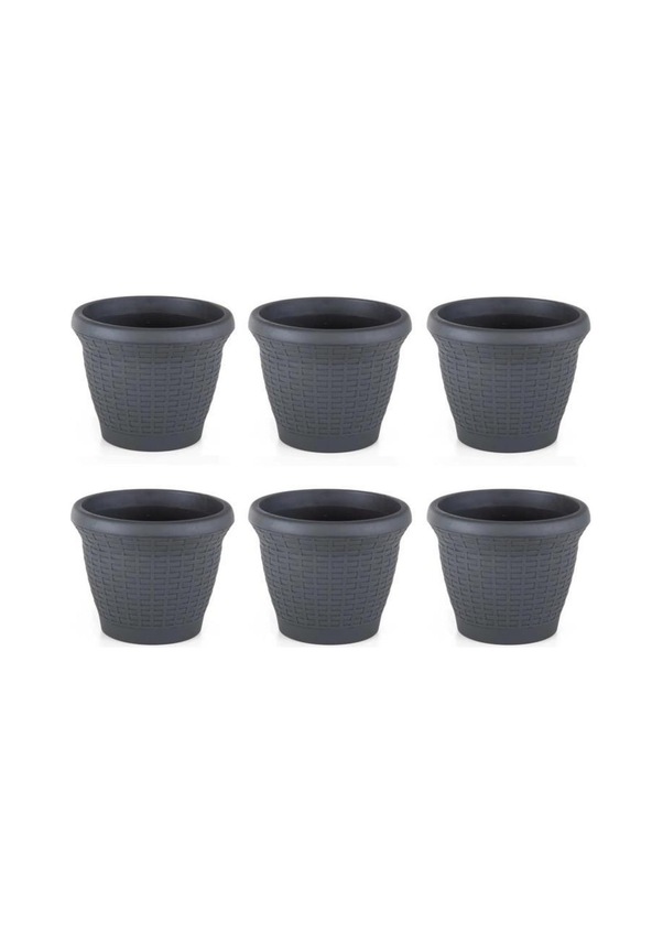 Resim Omnipazar So-hs01 Plastik Hasır Desenli Saksı 3.3 Lt Antrasit 6 Adet 