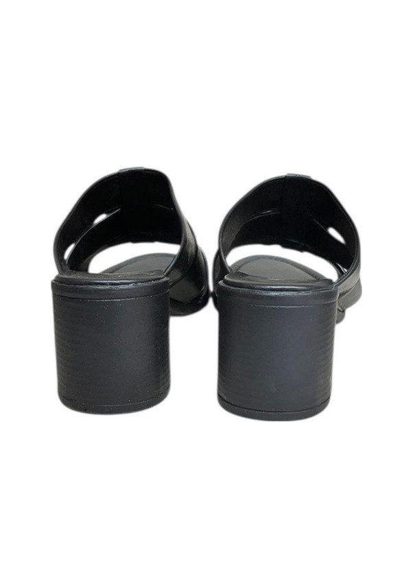 Resim Siyah Hakiki Deri Bant Detaylı Topuklu Comfort Taban Terlik Siyah 