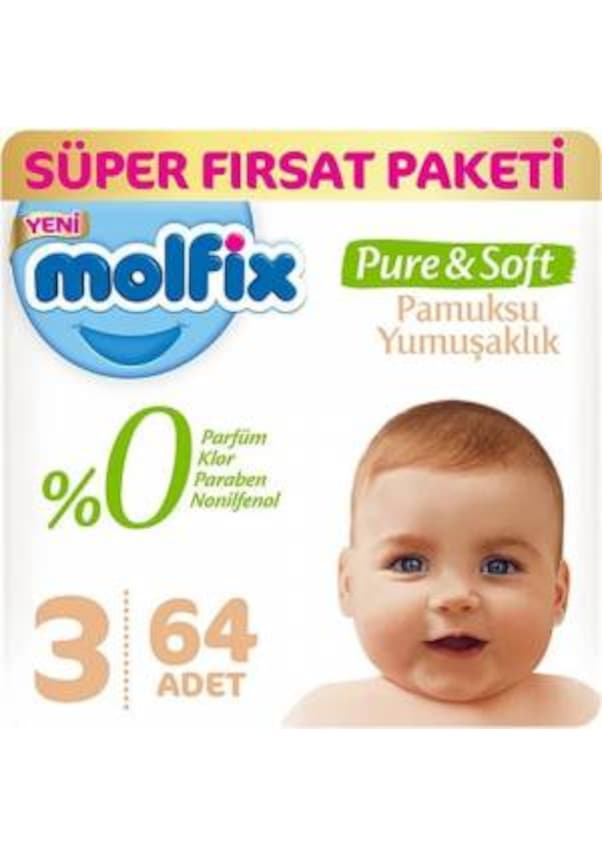 Molfix Pure&Soft Bebek Bezi 3 Numara Süper Fırsat Paketi 64 Adet