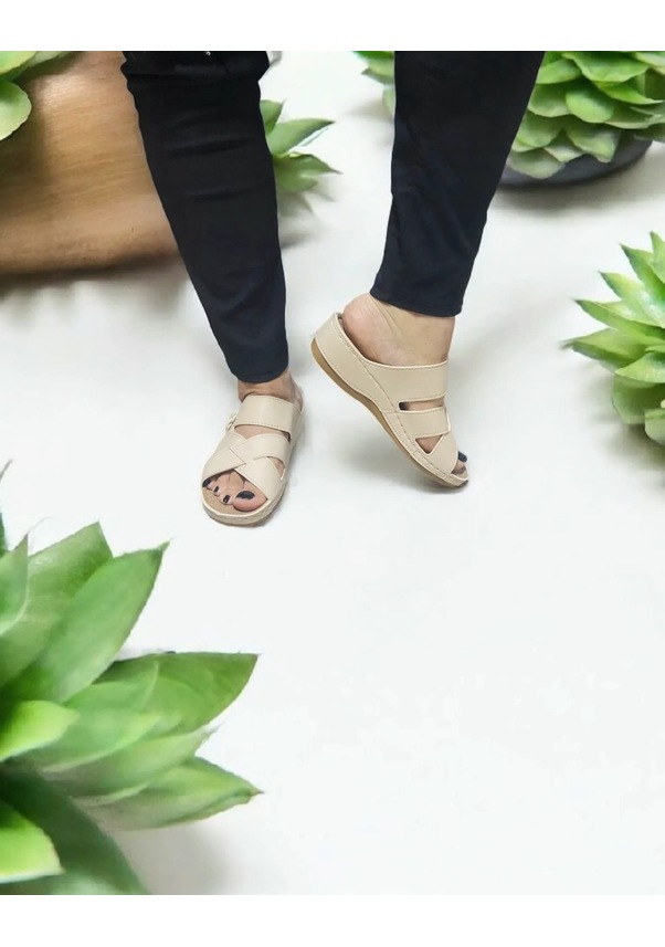 Resim Kadın Topuk Dikeni Jelli Ev Dışarı Terlik Krem 