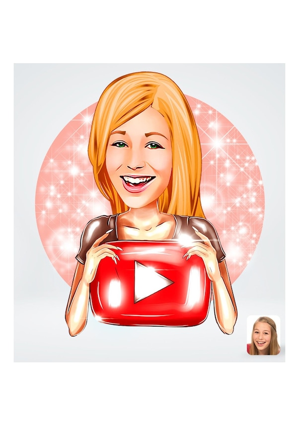 Kişiye Özel Kadın Youtuber Karikatürlü Sosyal Medya Dijital Profi (536101326)