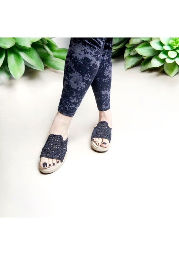 Resim Kadın Güpür Kumaş Esnek Rahat Kalıp Ev Ve Dışarı Terliği Siyah 