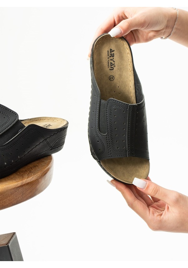 Resim Albishoes Nova Anatomik Hafif Rahat Esnek Lastikli Gün Boyu Rahat Kullanım Kadın Terlik Anne Terlik Siyah 