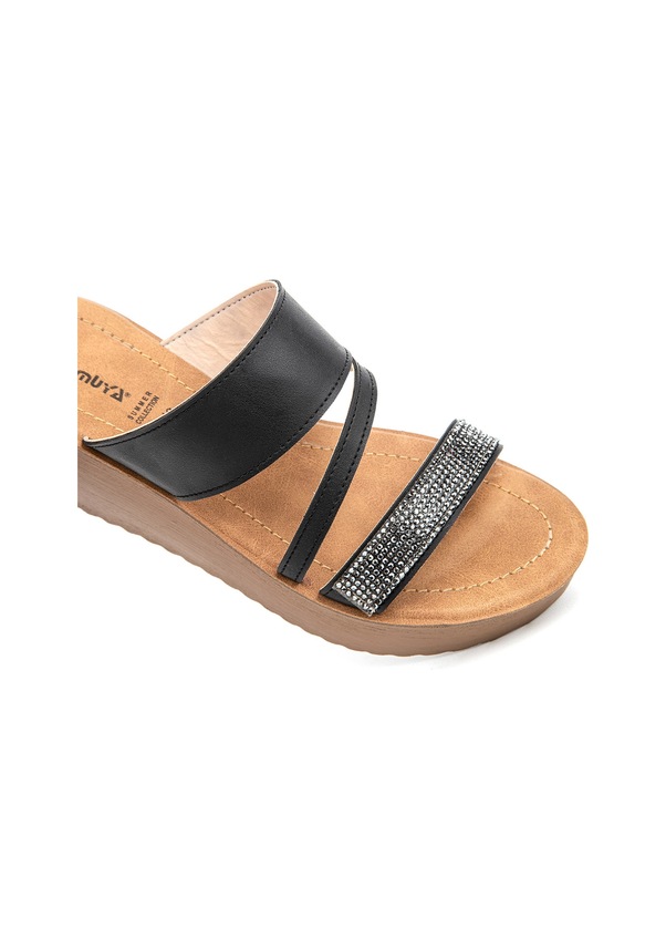 Resim Muya Bein Anatomik Taban Bantlı Taşlı Kadın Terlik Siyah 