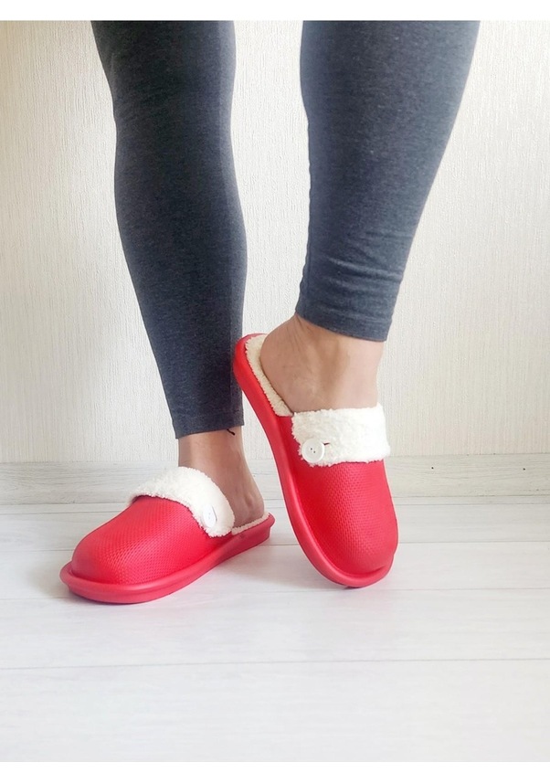 Resim İçi Kürklü Düğmeli Kışlık Ev Terliği 001 