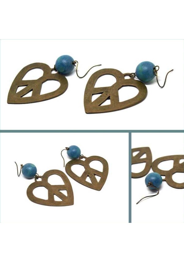 Omeniv Mavi Küre Bronz 70'ler Barış Küpesi Peace