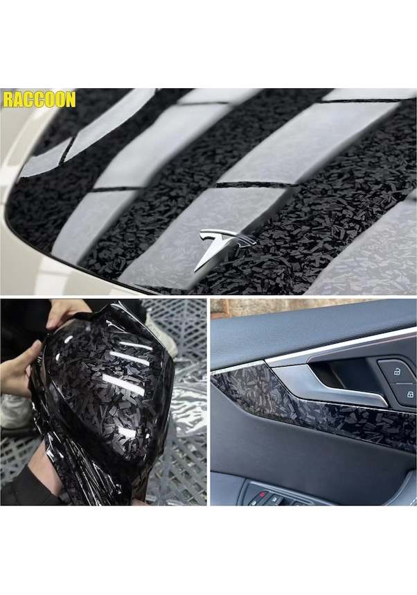 Resim Parlak Siyah Dövme Karbon Fiber Vinil Sargılama Film Araba Stil Etiketi 152x30 Cm 1 Piece Set 