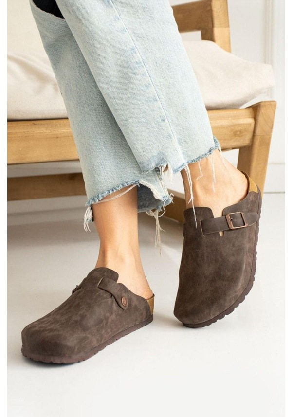 Resim Berlin Unisex Mantar Tabanlı Önü Kapalı Tokalı Sabo Günlük Ev Dışarı Terliği Vizon 