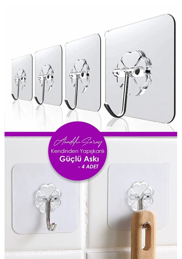Pratik 4 Adet 6 x 6 CM Şeffaf Güçlü Kendinden Yapışkanlı Kapı DuvarAskıları Ağır Yük Taşıma Askısı Pratik 4 Adet 6 x 6 CM Şeffaf Güçlü Kendinden Yapışkanlı Kapı DuvarAskıları Ağır Yük Taşıma Askısı