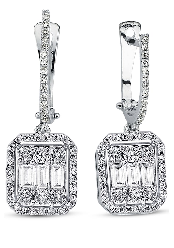 Modern Tasarım 1 Ct Baget Kare Tektaş Küpe 18 K