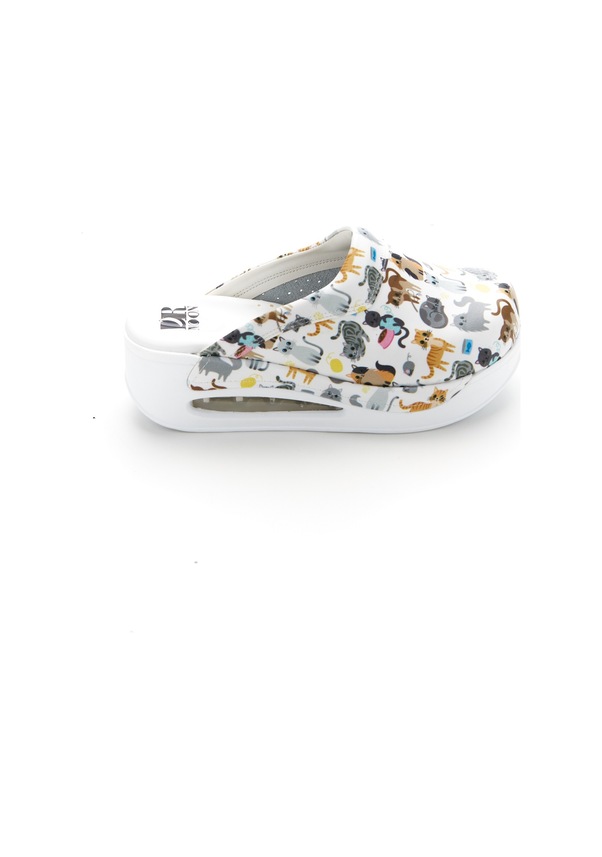 Resim Drmoon Kedi Desenli Airmax Taban Hakiki Deri Sabo Kadın Terlik Beyaz 