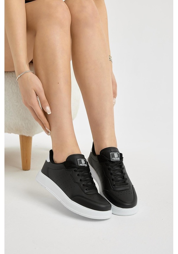 Resim Hafif Faylon Taban Bağcıklı Unisex Siyah Beyaz Günlük Spor Ayakkabı Tbprf015 Siyah Beyaz 