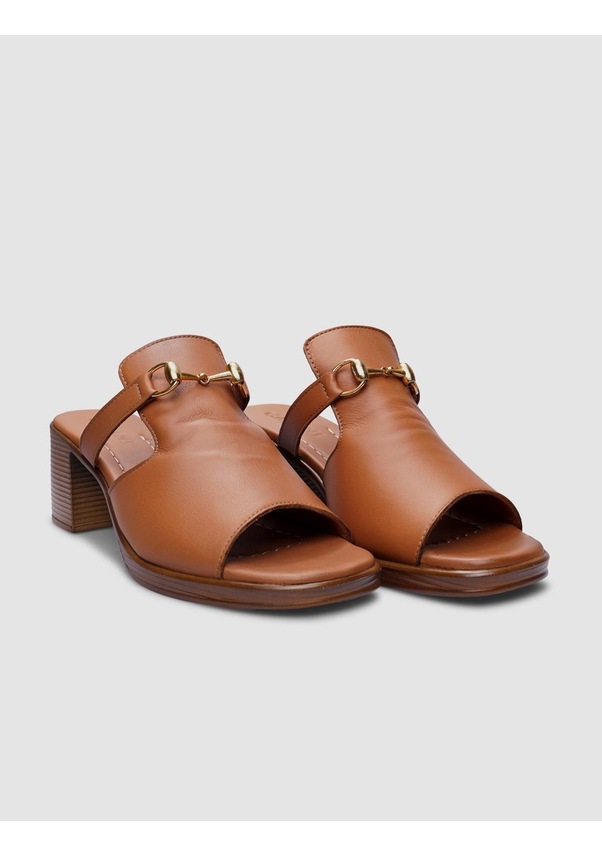 Resim %100 Hakiki Deri Taba Kadın Kalın Topuklu Terlik-taba Taba 