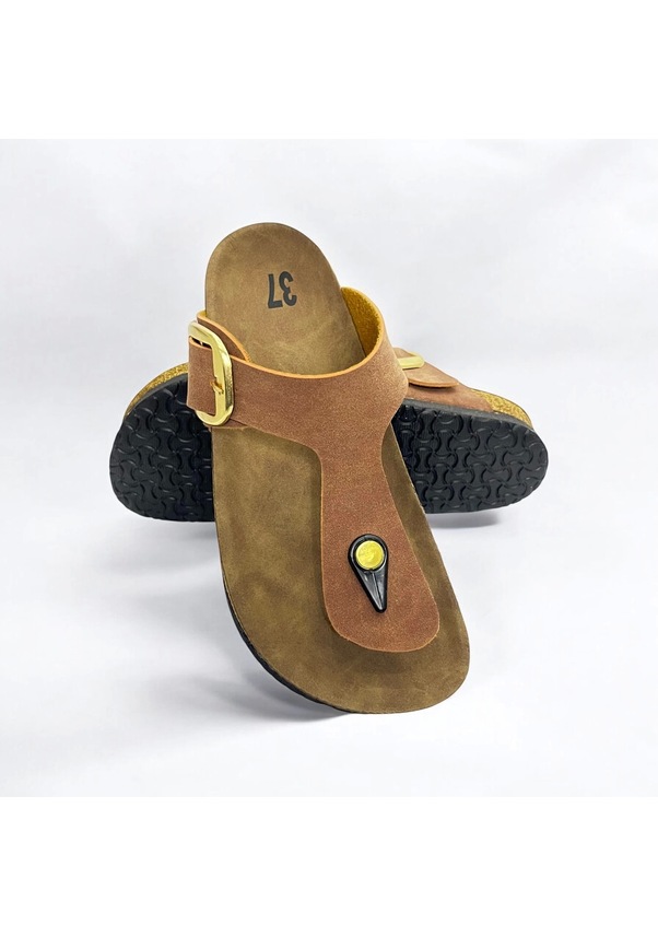 Resim Gema Kadın Parmak Arası Taba Terlik Yeni Sezon Taba 