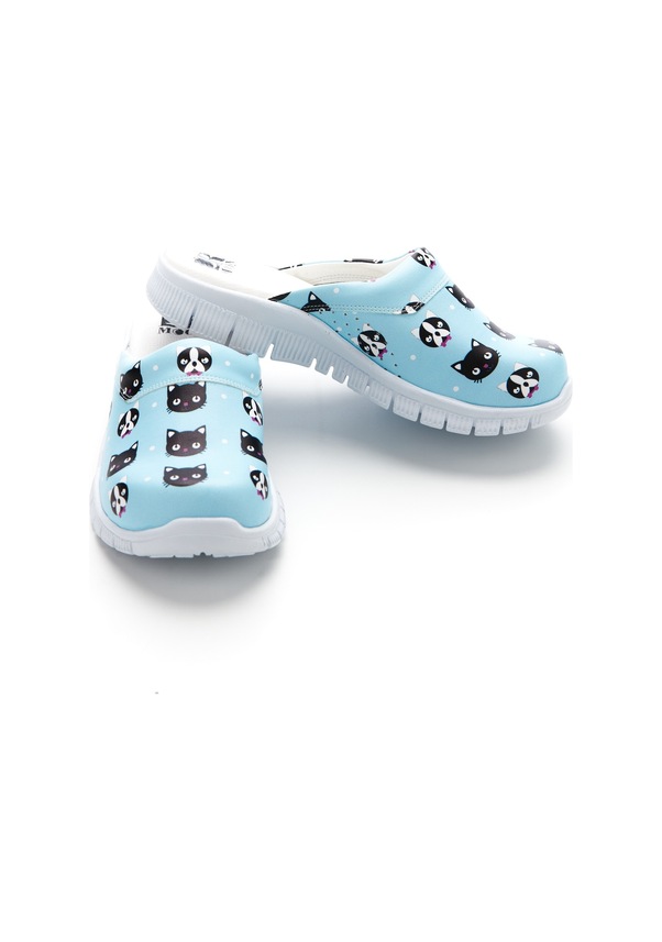 Resim Drmoon Kedi Desenli Bayan Comfortflex Taban Hakiki Deri Kadın Sabo Terlik Mavi Turkuaz 