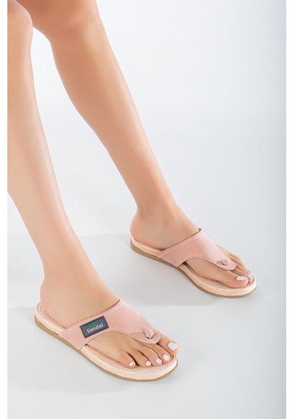 Resim Sandal Spor Kadın Parmak Arası Günlük Terlik Ss001-0108 Pudra Süet Renk 