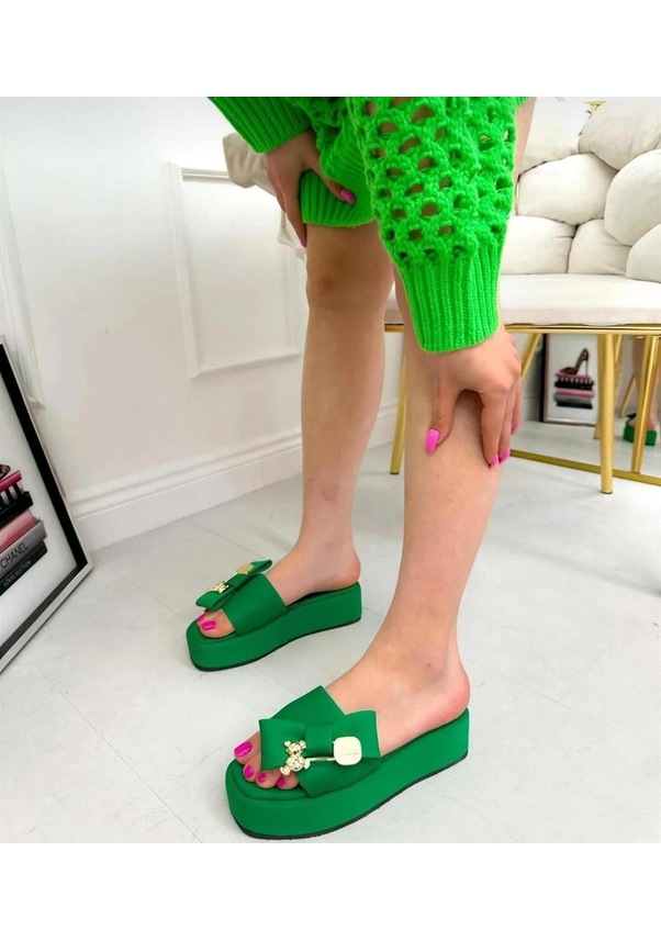 Resim Kadın Gold Fiyonk Detay Terlik-yeşil-143 Yeşil 