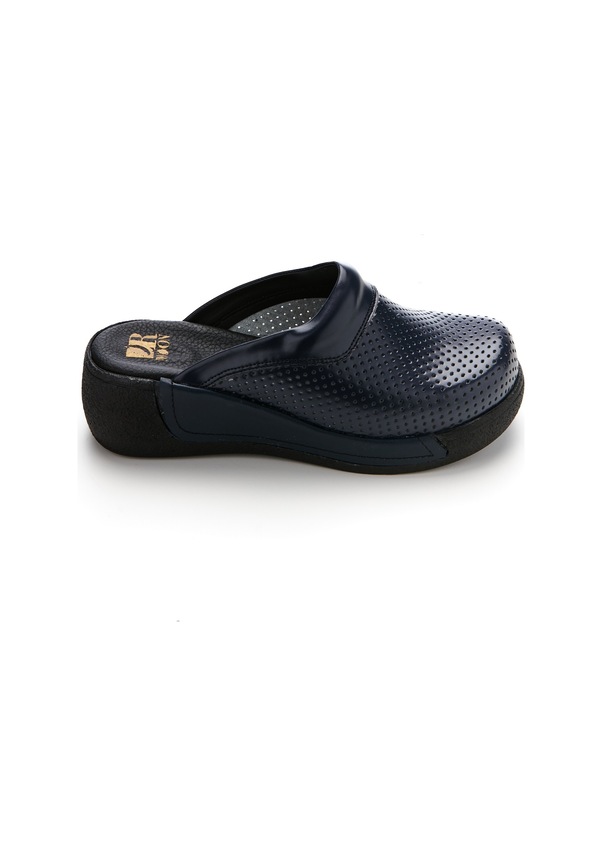 Resim Drmoon Dolgu Taban Hakiki Deri Kadın Sabo Terlik Lacivert 