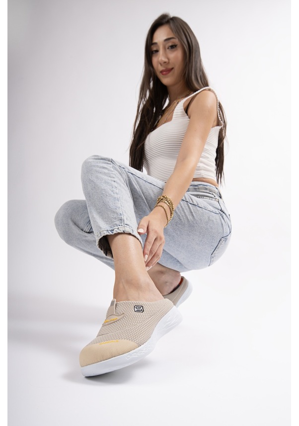 Resim Sandal Spor Kadın Kaymaz Taban Ortopedik File Sabo Terlik Bej 