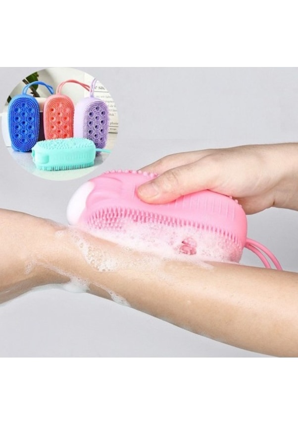 Resim Süngerli Silikon Duş Fırçası Peeling Banyo Silikon Kese 