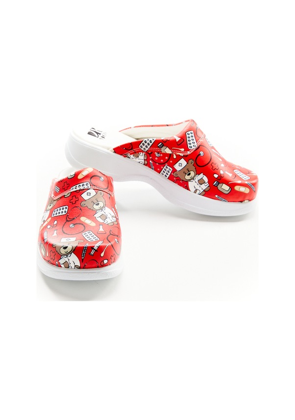 Resim Ayıcık Desenli Hakiki Deri Bayan Sabo Terlik Kırmzı 