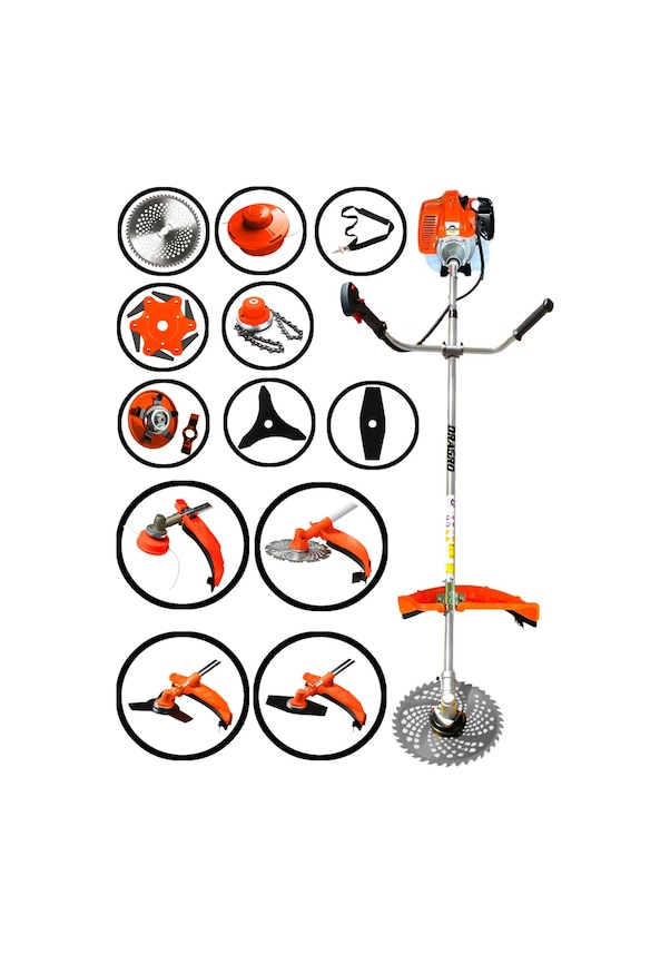 Resim Dragro DRG-7PR T7d Profesyonel 7 Parça 2 Zamanlı Yan Tipi Benzinli Motorlu Tırpan Ot Çim Çayır Biçme Kesme Makinesi 