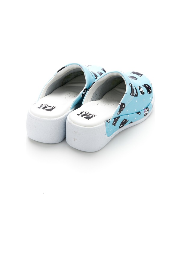 Resim Drmoon Kedi Desenli Dolgu Taban Hakiki Deri Kadın Sabo Terlik Turkuaz 