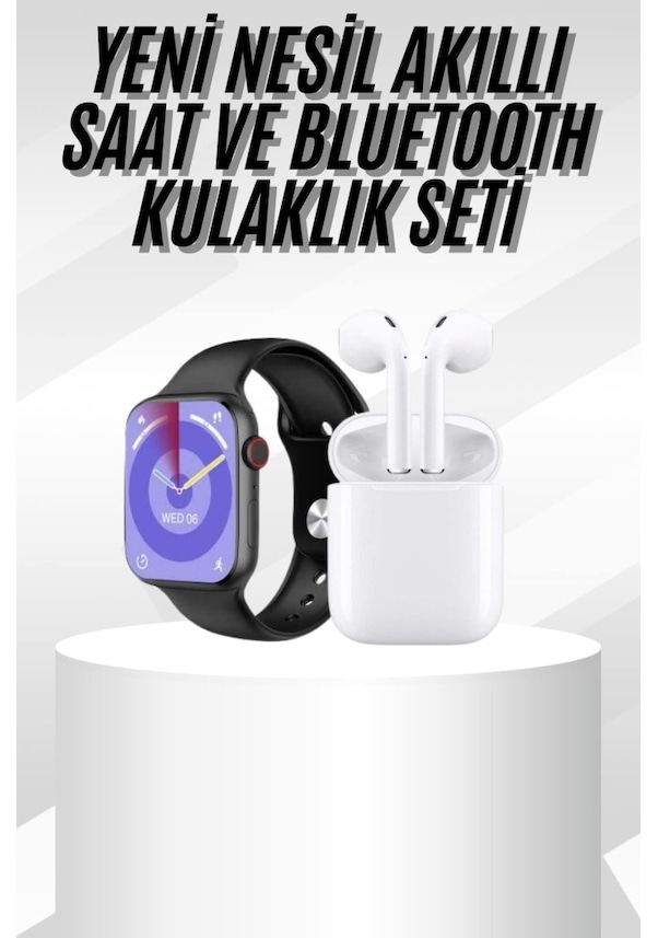 Resim Yeni Nesil Akıllı Saat Ve Kulaklık Seti Gümüş Kasa Zarif Tasarım Çok Fonksiyonlu 