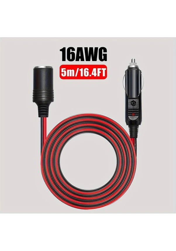 Resim Chuangyinshop 78.74inch Araç Uzatma Kablosu 6ft Sigortalı Erkek Otomobil Fişi Kadın Priz 16awg Led Işıklı 15a Sigorta 