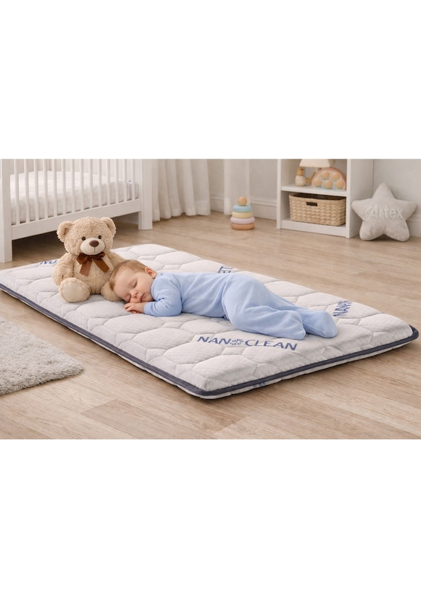 Resim 5Cm Nano Süngerli Bebek Çocuk Beşik Yatağı 60x120 Park Yatak Oyun Parkı Yatağı 