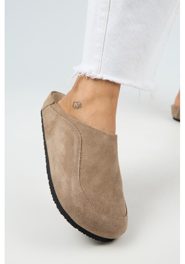 Resim Wind Kadın Hakiki Deri Düz Sabo Terlik-10496 Vizon 