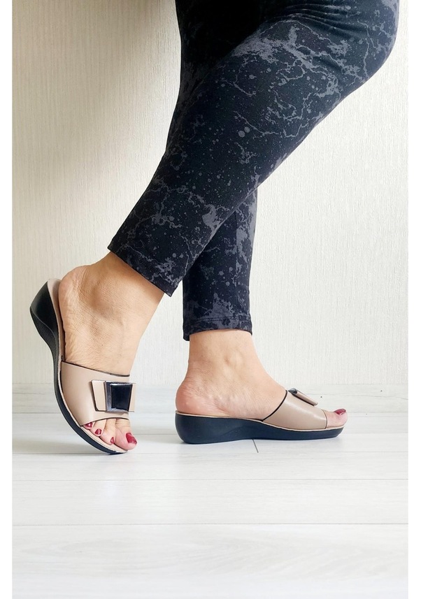 Resim Kadın Yazlık Günlük Rahat Ev Sokak Terliği Krem 