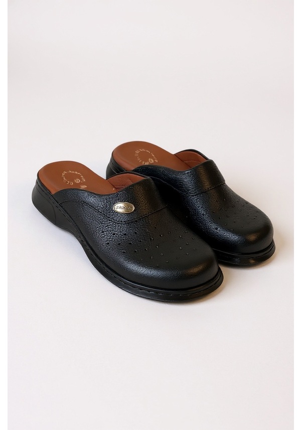 Resim Hipokrat Hp650 Hakiki Deri Ortopedik Sabo Terlik Doktor Hastane Aşçı İş Terliği Siyah 