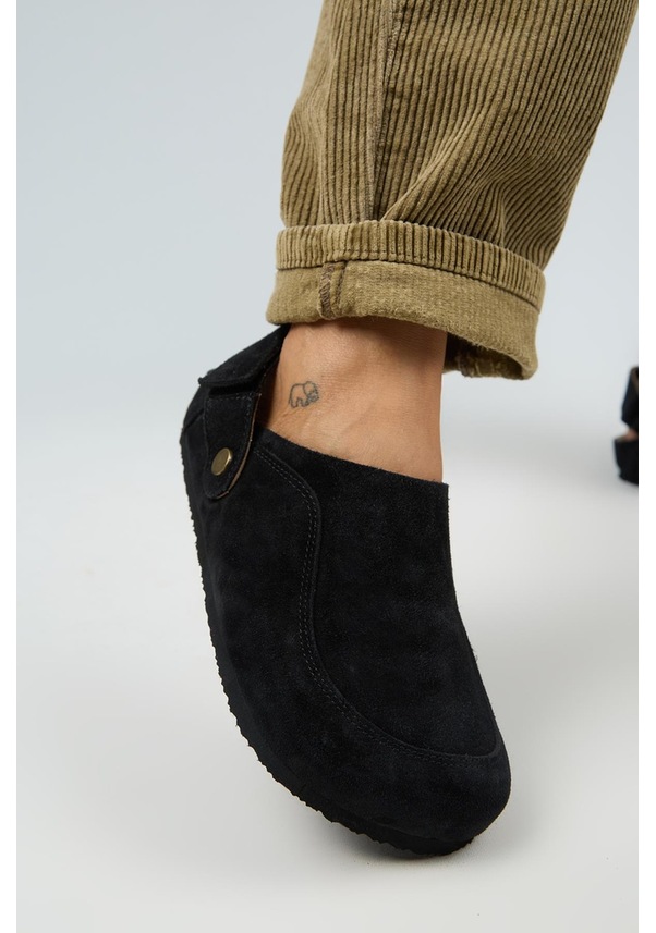 Resim Lina Kadın Hakiki Deri Düz Arkadan Bantlı Sabo Terlik-10492 Siyah 