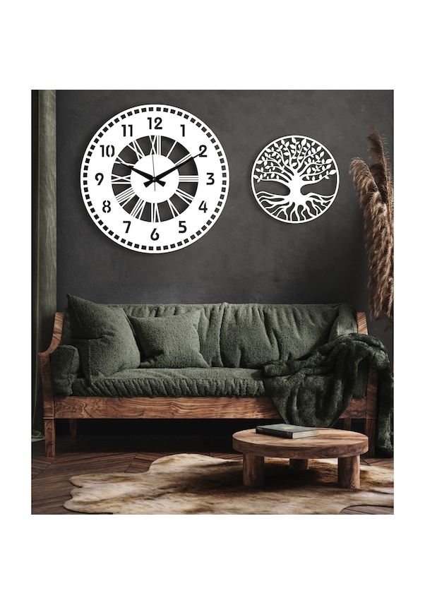 50X50 Dekoratif Beyaz Duvar Saati + Tablo 35 Cm Hediye