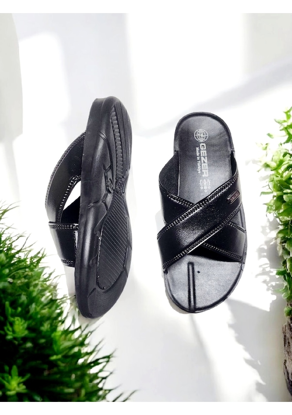 Resim Gezer Erkek Çapraz Yumuşak Taban Ev Terliği Siyah 