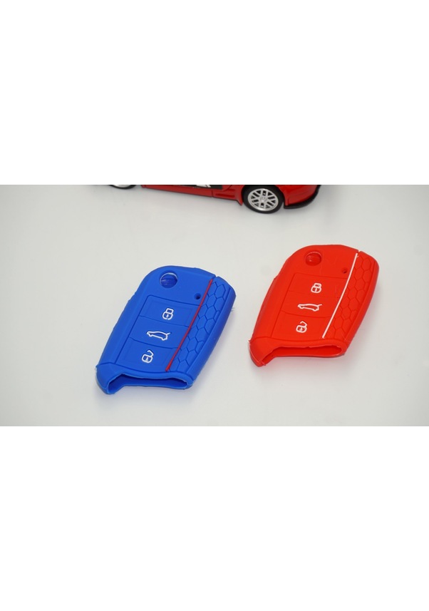 Resim Volkswagen Polo Uyumlu Golf Uyumlu7 Tiguan Silikon Anahtar Kırmızı Mavi Kılıf S 
