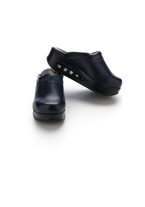 Resim Drmoon Lacivert Desenli Airmax Taban Hakiki Deri Sabo Kadın Terlik Lacivert 