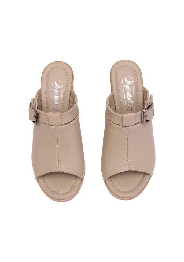 Resim Elit Koc17-03 Kadın Hakiki Deri Topuklu Terlik Bej Bej 