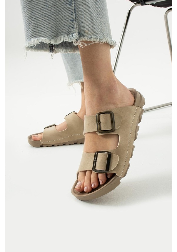 Resim Dakota Unisex Ortopedik Terlik Günlük Kadın Ve Erkek Dikişli Terlik Dış Mekan Ve Ev Terliği Krem 