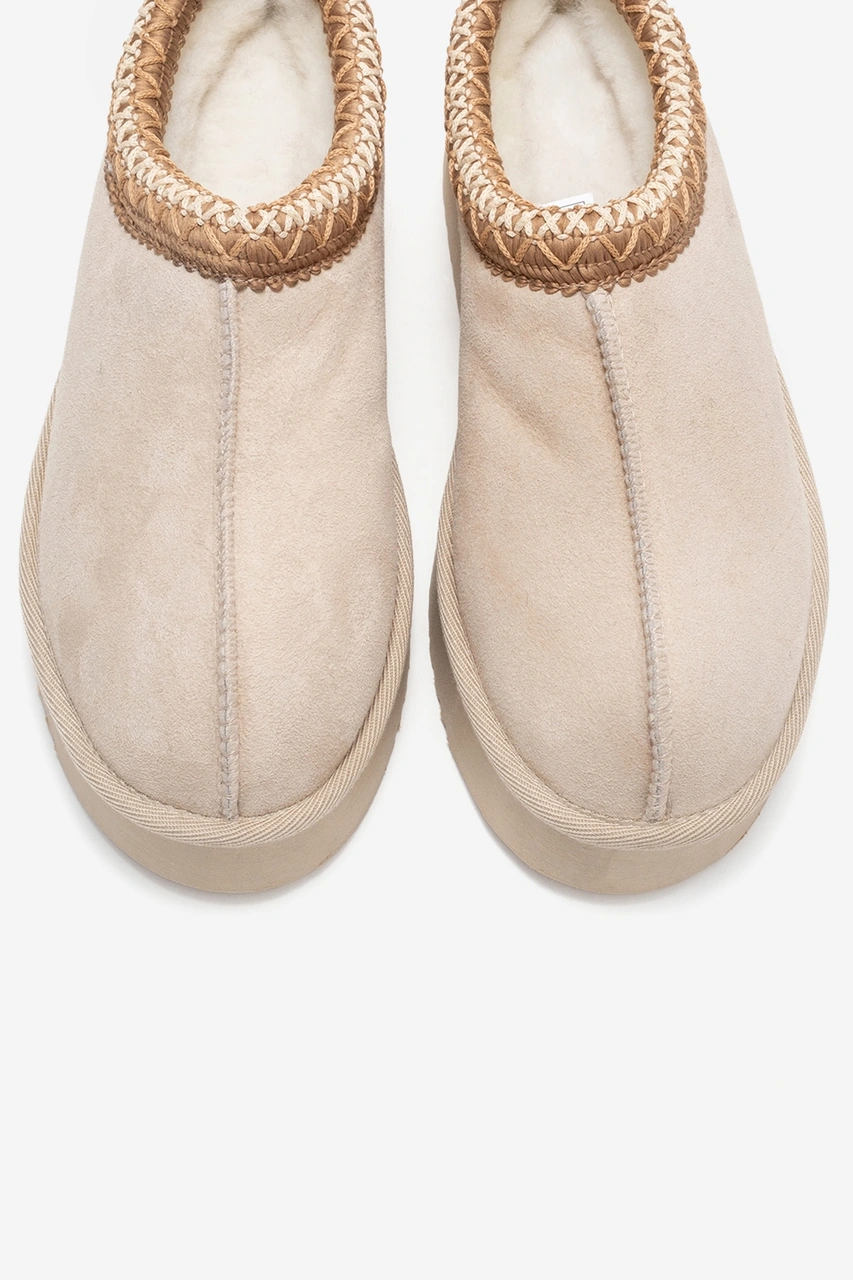 Resim Luvi Shoes Avelıa Bej Süet Hakiki Deri Dikişli Kadın Kalın Tabanlı Kışlık Terlik Bej 