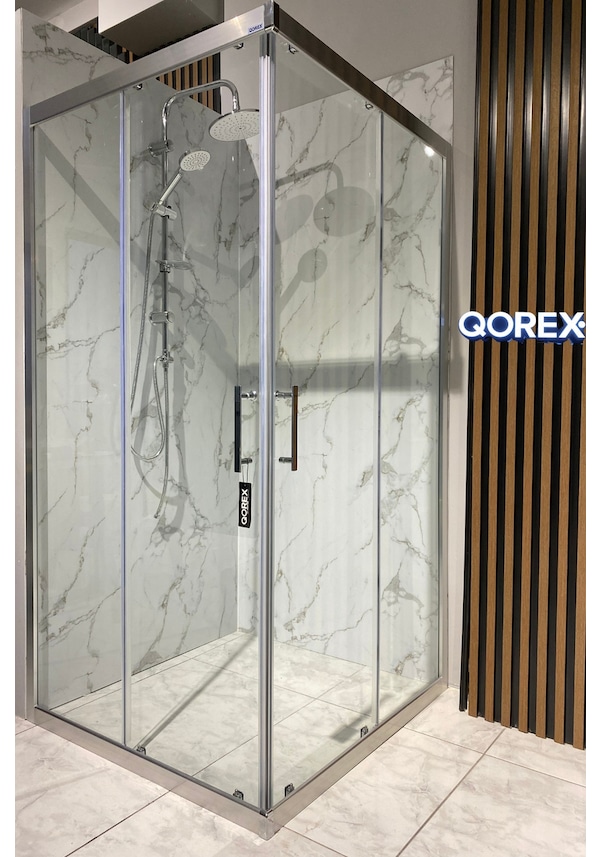 Resim Ustaduş - Qorex Marka - 6 Mm Şeffaf Temper Cam Duşakabin H:190 Özel Seri Krom Aksesuar. Diğer 