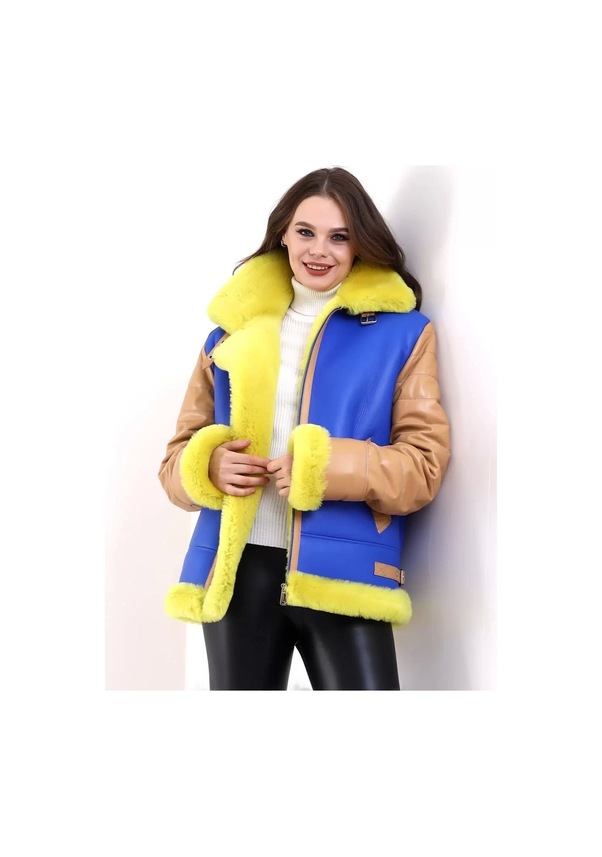 Resim Kadın Koyun Derisi Pilot Hakiki Kürk - Sarı Sarı 