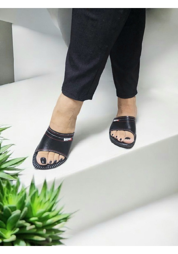 Resim Kadın Anatomik Yumuşak İç Taban Ev Ve Dışarı Terliği Siyah 