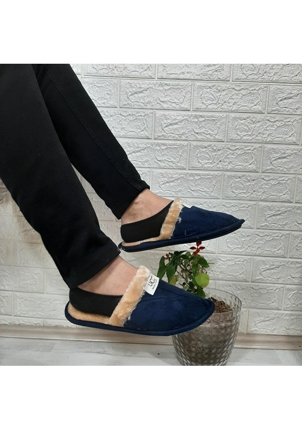 Resim Ucc Lacivert İçi Kürklü Ev İçi Tüylü Misafir Terliği 001 