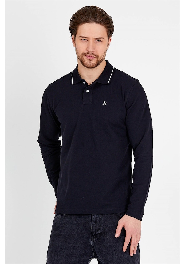 JAHR MARC Siyah Uzun Kollu Polo Yaka T-shirt