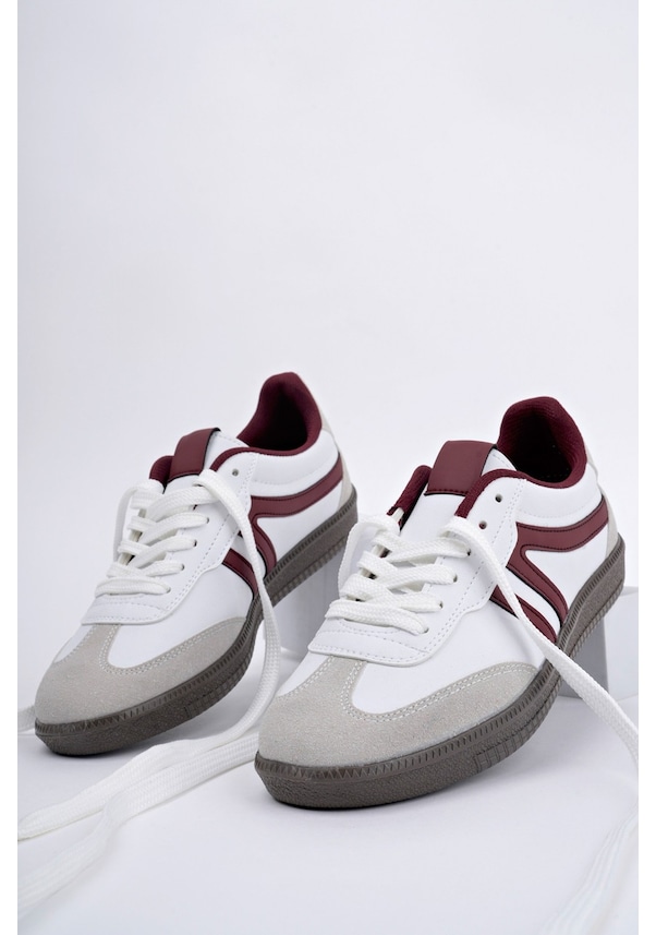 Resim Muggo Garcia Garantili Unisex Ortopedik Günlük Bağcıklı Yürüyüş Koşu Sneaker Spor Ayakkabı Bordo - Beyaz 